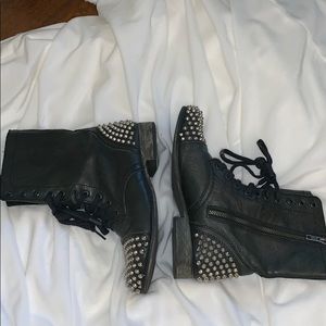 Steve Madden real leather black spiked combat boot
